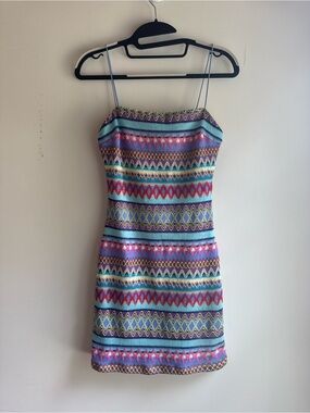 TCEC Multicolor Striped Knit Spaghetti Strap Mini Dress